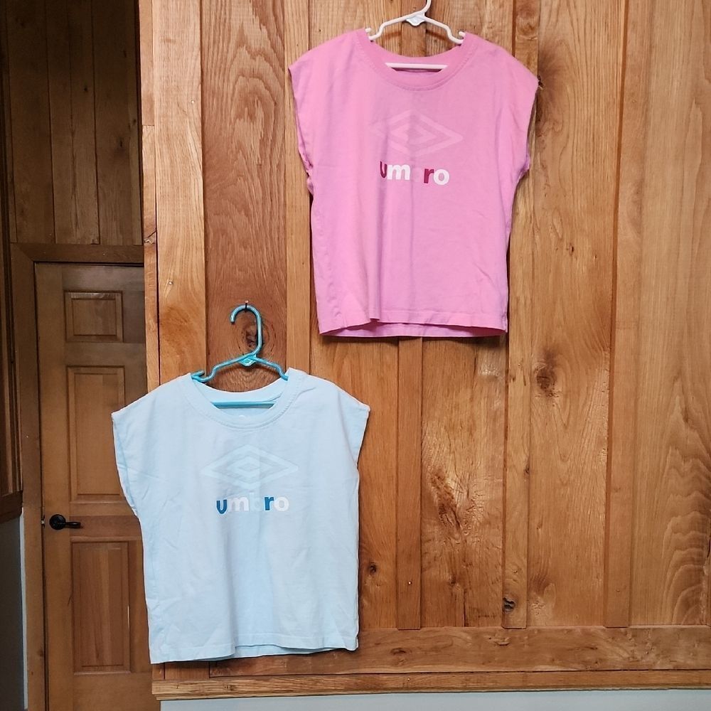 Umbro Athletic Stretch 100% Cotton Muscle Tees Bundle, Medium, Pink & Light Blue